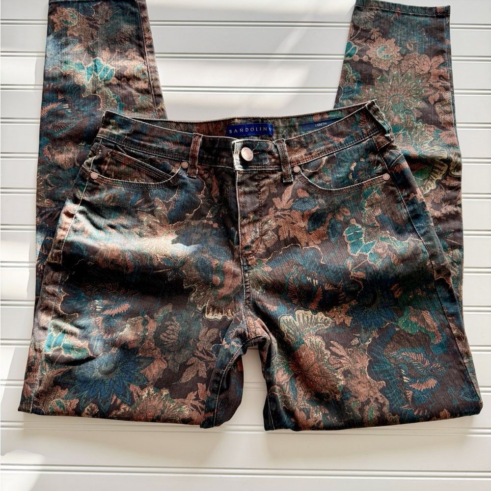 Bandolino Lisbeth Floral Brocade Pants Size 8 Missy Straight Leg Tapestry Look
